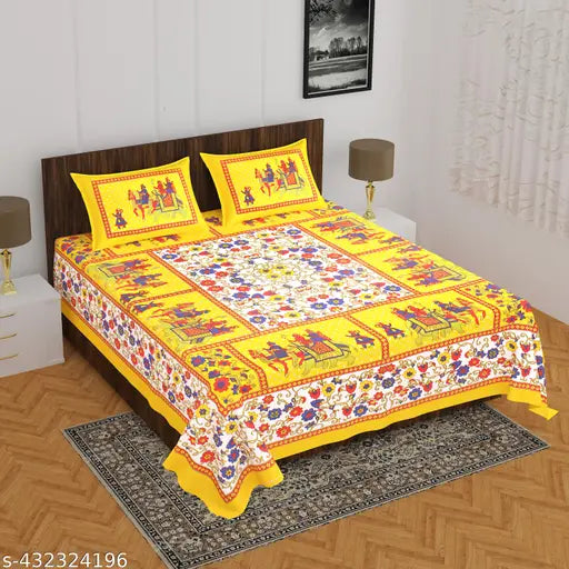 Rajasthani Printed Pure Cotton Jaipuri Double Bed Size Bedsheet With 2 pillow COvers