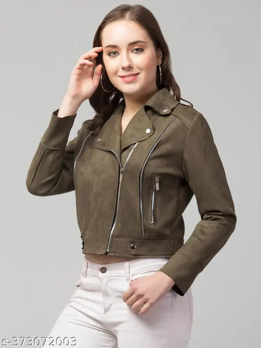 Avyola Women Solid Leather Jacket Streetwear Classic Winter full Sleeve Suede Zipper Jacket.