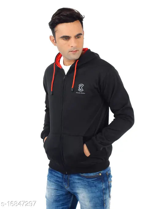 Chanda Khuba Men's Black Sweatshirt Full Sleeve Kangaroo Pocket Pullover hoodies With Zip - CKHD04-04