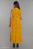 Women Rayon Pleated Printed Yellow Kurti