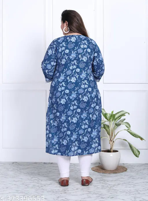 VINI Plus Size Women Printed Pure Cotton Straight Kurta