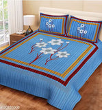 UniqChoice 120TC Cotton Double Bedsheet With 2 Pillow Cover(72_Blue_89)