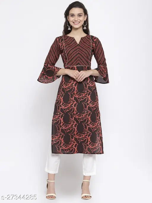 Indibelle Cotton Coffee Brown Abstract Print Straigth Kurta