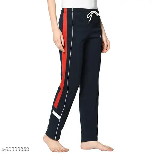 Women Solid StraightFit Blue Trousers