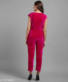 Elizy Women Pink Plain Velvet Jumpsuits