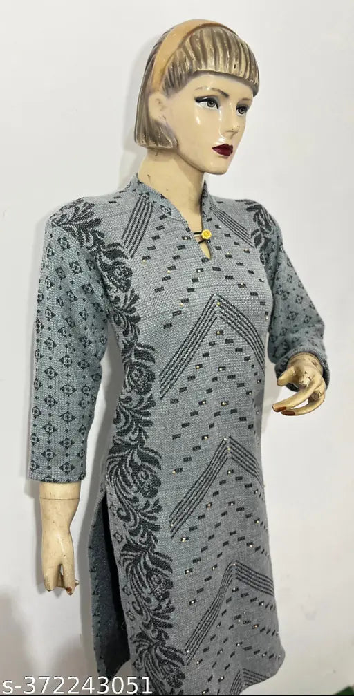 ladies woolen kurti for winter GRAY FLOWER