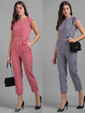 Vivient Women Red and Blue Striped Jumpsuite ComboJumpsuits