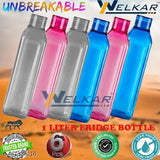 Fridge Bottle Water Bottle Crystal Clear 1 litre, Plastic Fridge Water Bottle Set-Multicolour 1000 ml Bottle Leak proof & break-proof|Best Usage for Office/School/College/Gym/Picnic/Home/Fridge WELKAR (Pack of 6, Multicolor, venise bottle,1000 ml ) 3598