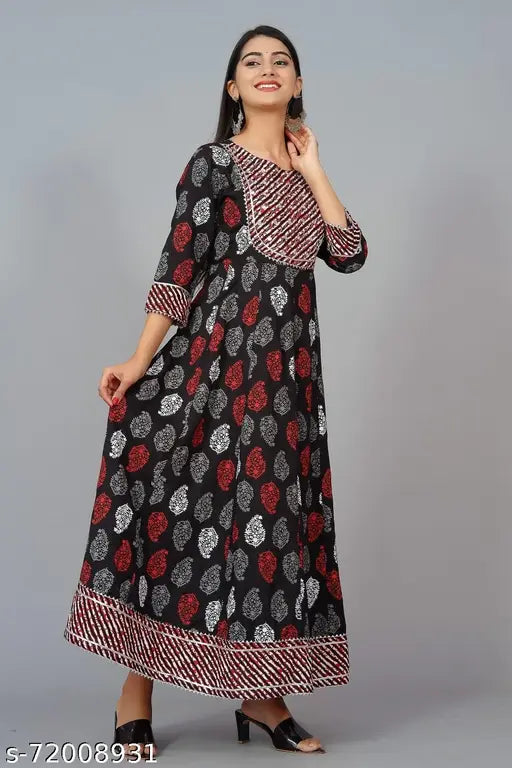 Rayon Embroidery Black Long Gown for Women