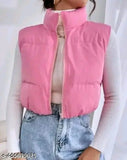 Women's Solid Color High Standing Collar Padded Vest Short Lightweight Zipper Vest