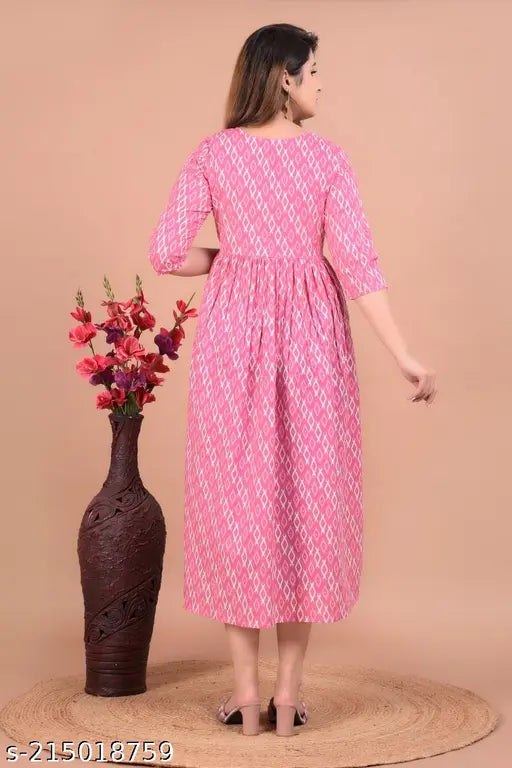 Beautiful Pink Cotton Anarkali Maternity/Feeding Kurti