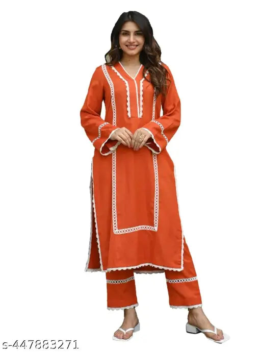 Trendy Lace Kurta Set for Women's Heavy Rayon