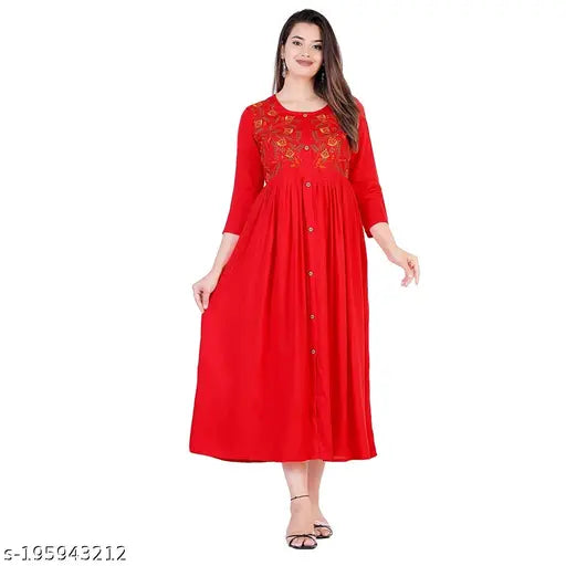 Rayon Anarkali Embroidered Kurti for Women