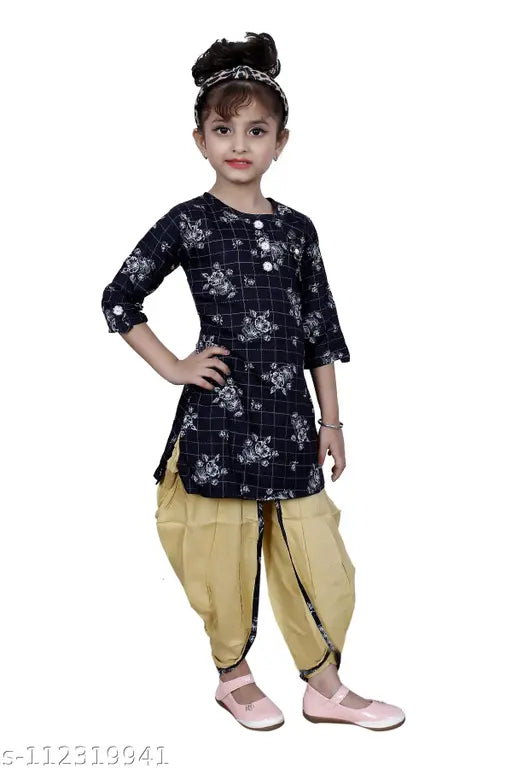 Hariyal Creation Kids Party/Festive Navy Blue Designer Checked Patiala Suit For Girls