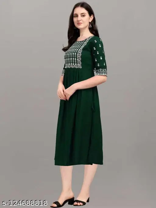 Rayon Embrdery kurti Green 1004