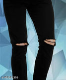 Rusticblooms Stylish and Comfortable Knee Cut Black Jeans