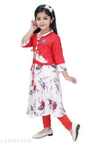 Girls Cotton Rayon Frocks & Dresses with Leggings Set - Red Color