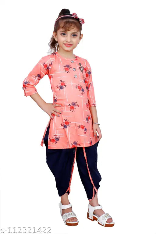 Hariyal Creation Kids Party/Festive Gajri Pink Designer Checked Patiala Suit For Girls