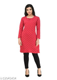 Women's Short Kurti Printed Red Woollen Kurti