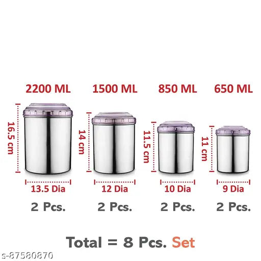 8 PCS Stainless Steel Canister Set with Purple PC Color Lids -8 Pcs Set