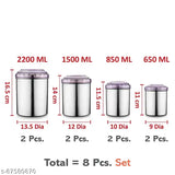 8 PCS Stainless Steel Canister Set with Purple PC Color Lids -8 Pcs Set