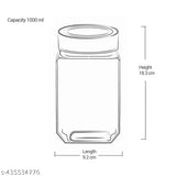 Airtight 1000ml Glass Cube Jar for Kitchen Storage - Transparent & Stylish Pack of 6