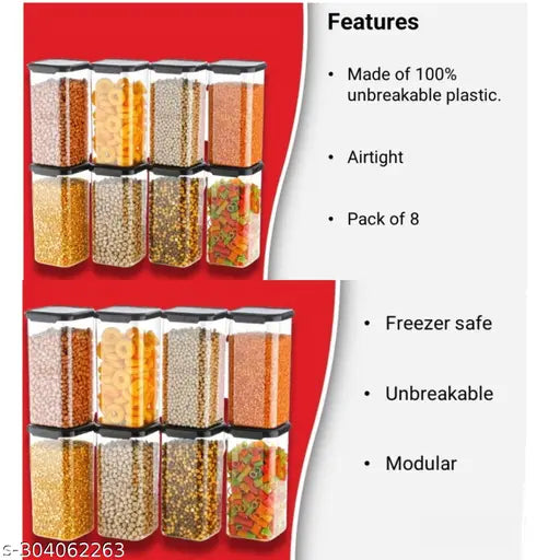 Plastic Kitchen Containers 1500ml Set of 8 Plastic Jars and Containers Dibba Set for Kitchen