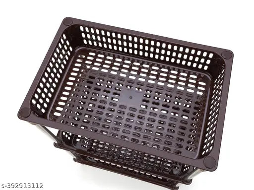 Bience Plastic Kitchen Stand Rack Basket for,Vegetable Plastic Basket, Stackable Storage Cart with Steel Pipe, Utility Rolling Stand Rack for Kitchen, (4 Layers, Brown)