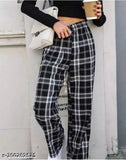 Latest Feminine Women Trouser & Pants Checked Trouser Pant Black Color Premium Quality Fabric Fancy Trouser Fashion For Women And Girls