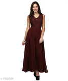 V&M Dark Brown Women's Latest Designer Lace Layered Jumpsuit Come Maxi Party Wear Gown Dress