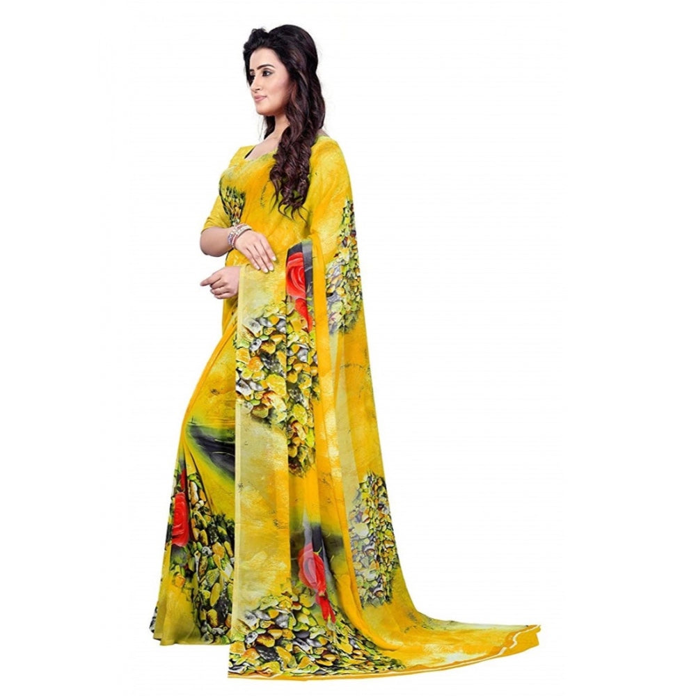 Printed Faux Georgette Yellow Color Saree - GillKart