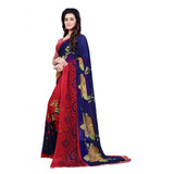 Printed Faux Georgette Blue Color Saree - GillKart