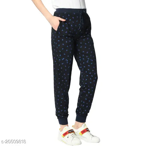 Women Printed StraightFit Blue Trousers