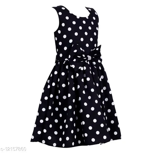 Klowvila Fashion Girl's Poly Crape Polka Dot Casual Wear Frock