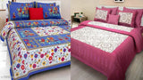 Combo Bedsheet Pack 2 Jaipuri Cotton Double Bed Bedsheet with 4 Pillow Cover