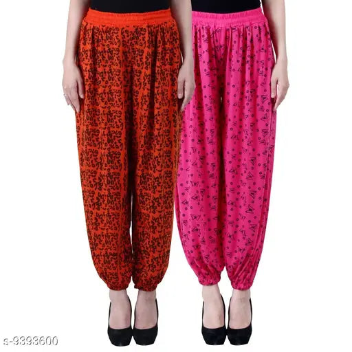 Uzmano Women's Printed Orange_Pink Harem Pants (Pack Of 2)