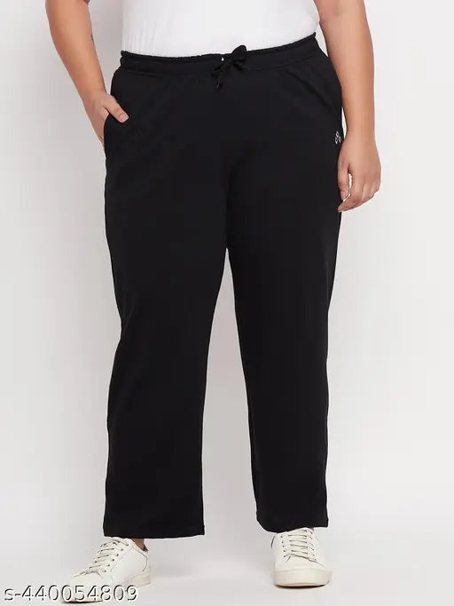 Women Cotton Plus Size Pyjama/Lower/Loungewear Pants with Side Pockets-Black