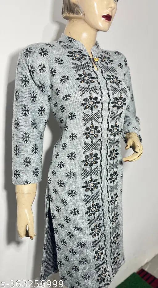 ladies woolen kurti for winter randomly 1 GREY FLOWER