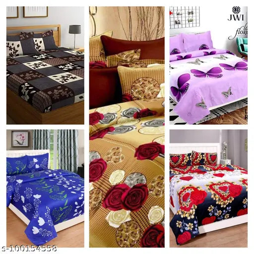 SAHAJA TRADERS GALACE Combo of 5 double bed king size(90*90) bedsheets with 10 pillow covers