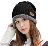 sbb snow proof inside fur woll unisex beanie cap knit hat thick fleece lined winter hat for men & women