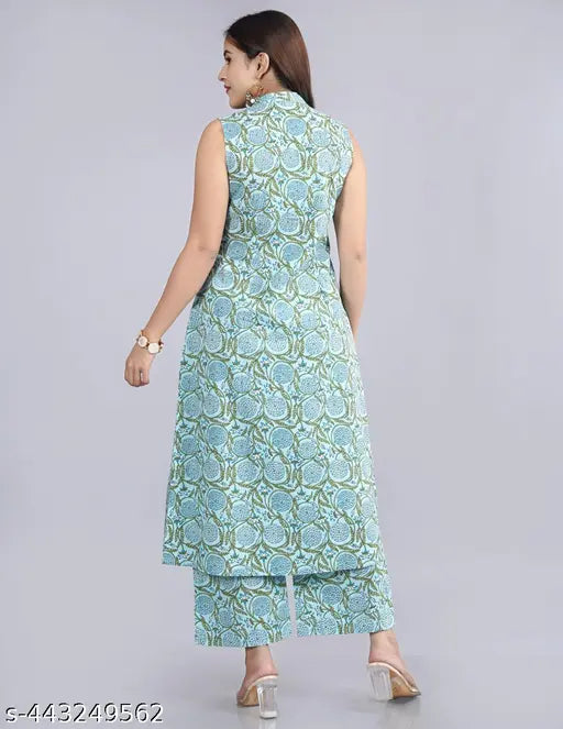 Cotton Green Kurta With Palazzo