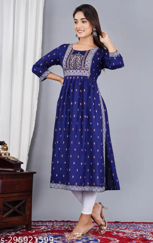 New Stylish Women Floral Printed Aline Kurta(Blue)