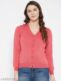 Zigo's Super Warm Super Soft V Neck Full Sleeves Solid Cardigan Sweaters