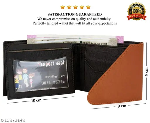 Wallet For Men, Artificial Leather Gents Purse Snap Lock Black & Tan