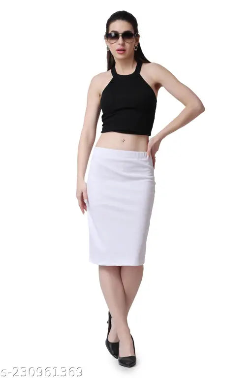 POPWINGS Women's Solid Straight White Skirts