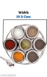 DARAZ Multipurpose Stainless Steel Masala Dabba /Masala Box / Spice Box / Spice Jar / Mukhwas Dani / Condiments Box/ Condiments Jar / Dry Fruits Box / Dry Fruits Jar with Spoons and Stylish Wire Stand Set of 7