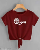 Mahroon KNOT Crop T-Shirt & Top For Women & Girls Taaj Queen Printed