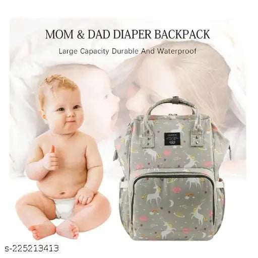 kidsify Premium Diaper Bag for Mothers | Spacious Waterproof Backpack with Multiple Pockets to Easily Organise Baby Essentials, Various Sized Pockets (Unicon Print grey )