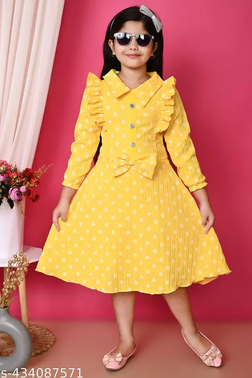 FROCK WESTERN Girls Midi/Knee Length Party/Festive/Wedding Dress/CASUAL DRESS (FULL Sleeve) CALF LENGTH , COLLAR DRESS