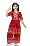 Lovely Fashion Nyra Cut Girls Printed Party Wear Palazzos Sets Red